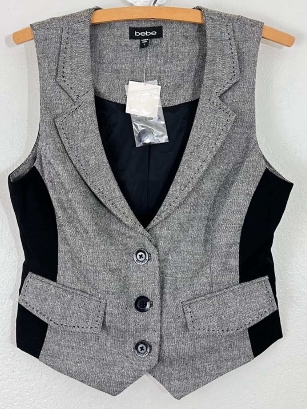 Y2K Bebe Herringbone Fitted Vest w Adjustable Belt